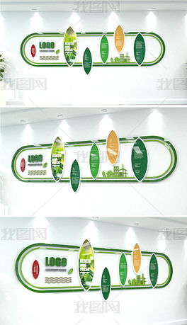 绿色清新公司文化墙食品医美企业文化墙图片 设计效果图下载
